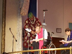 Mark (from pharmacy) helphing Ted; Sandy; Black History month concert; MCH
